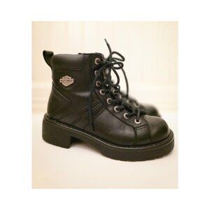 Harley-Davidson black leather biker combat boots • chunky moto grunge